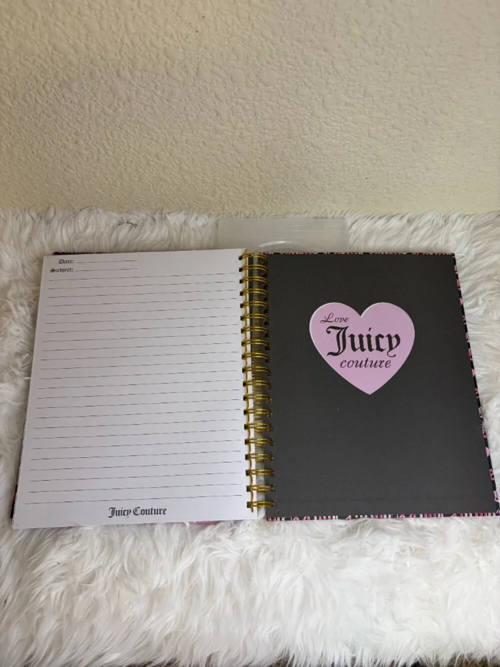 Juicy Couture Large Pink Black Heart Spiral Journal 316 Pages Pen NWT